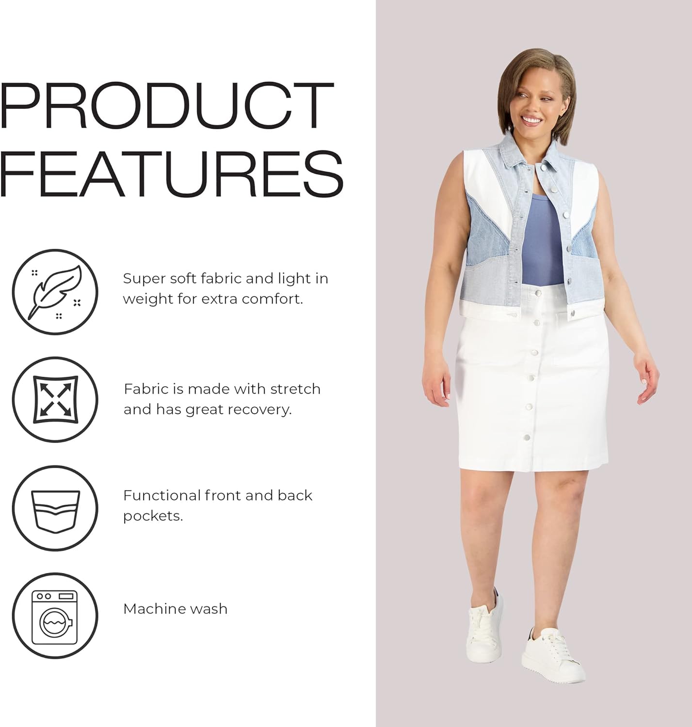 Button Skirt - Easy to Put On & Take Off Button Front Skirt - Soft/Comfortable Women's Skirts