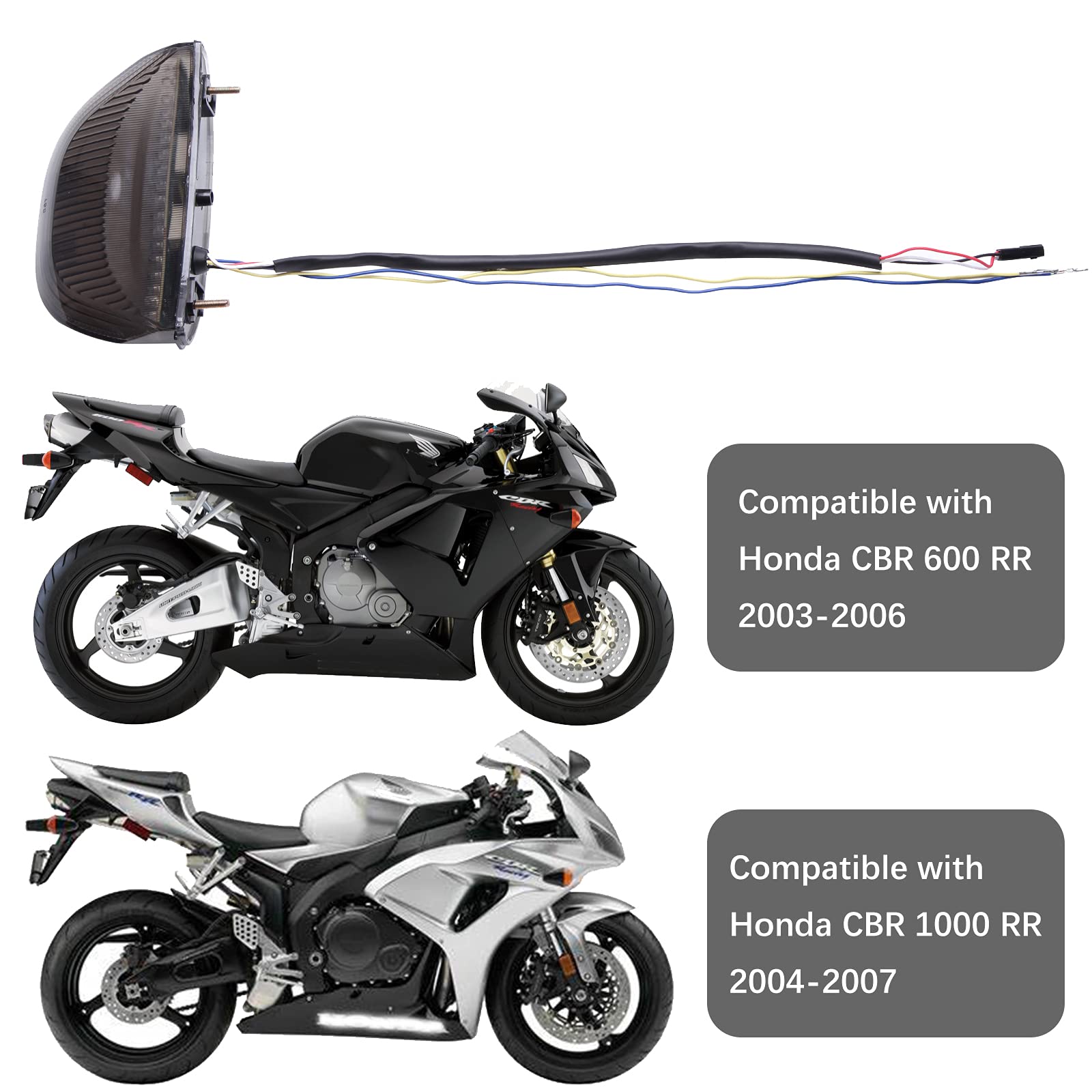 Qiilu Fanale Posteriore LED Fumé Per Motocicletta, 12V Con Freccia Integrata, Compatibile Con Honda CBR600RR (2003-2006) E CBR1000RR (2004-2007)