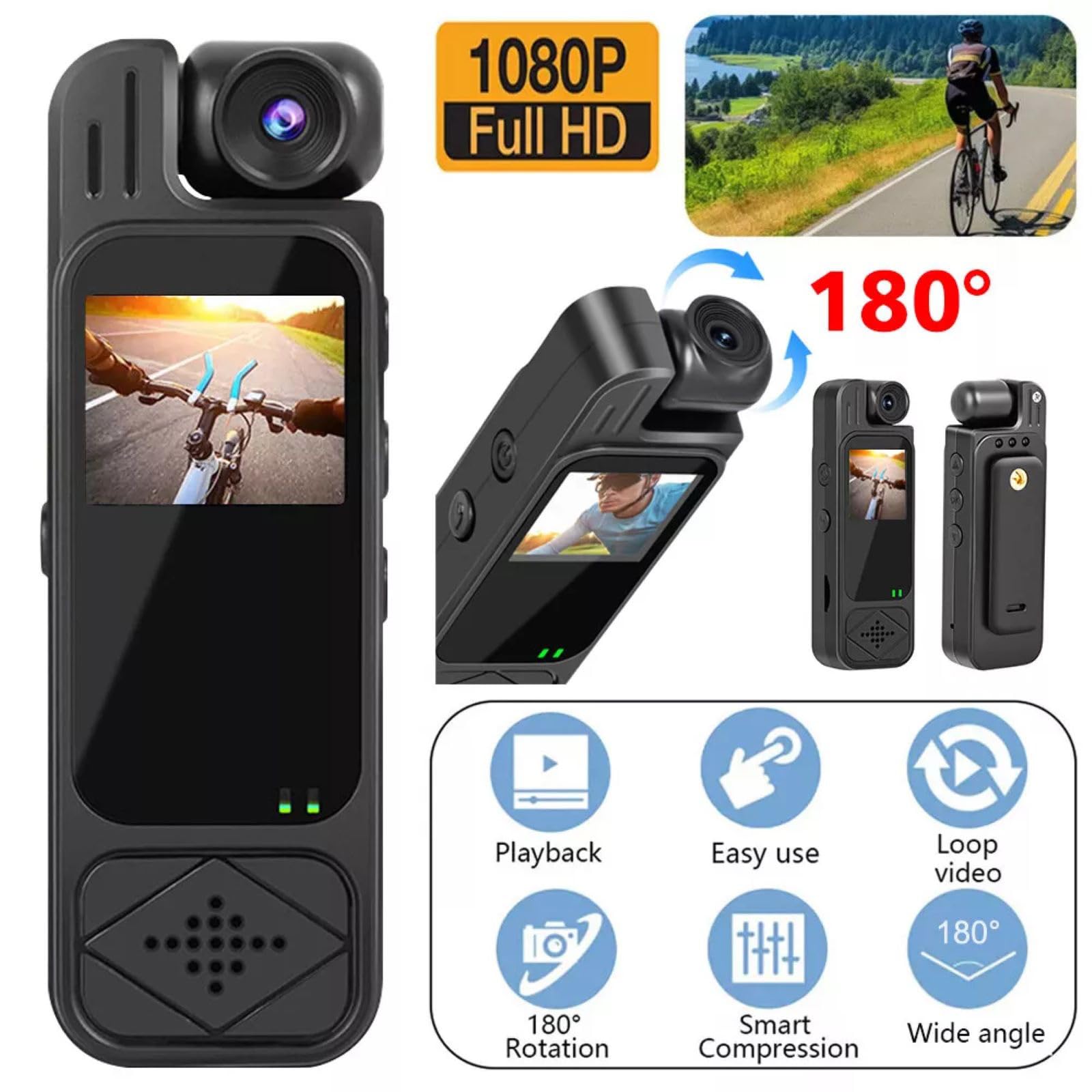 Amazon | 1080P 180°回転可能なウェアラブルアクションカメラ 