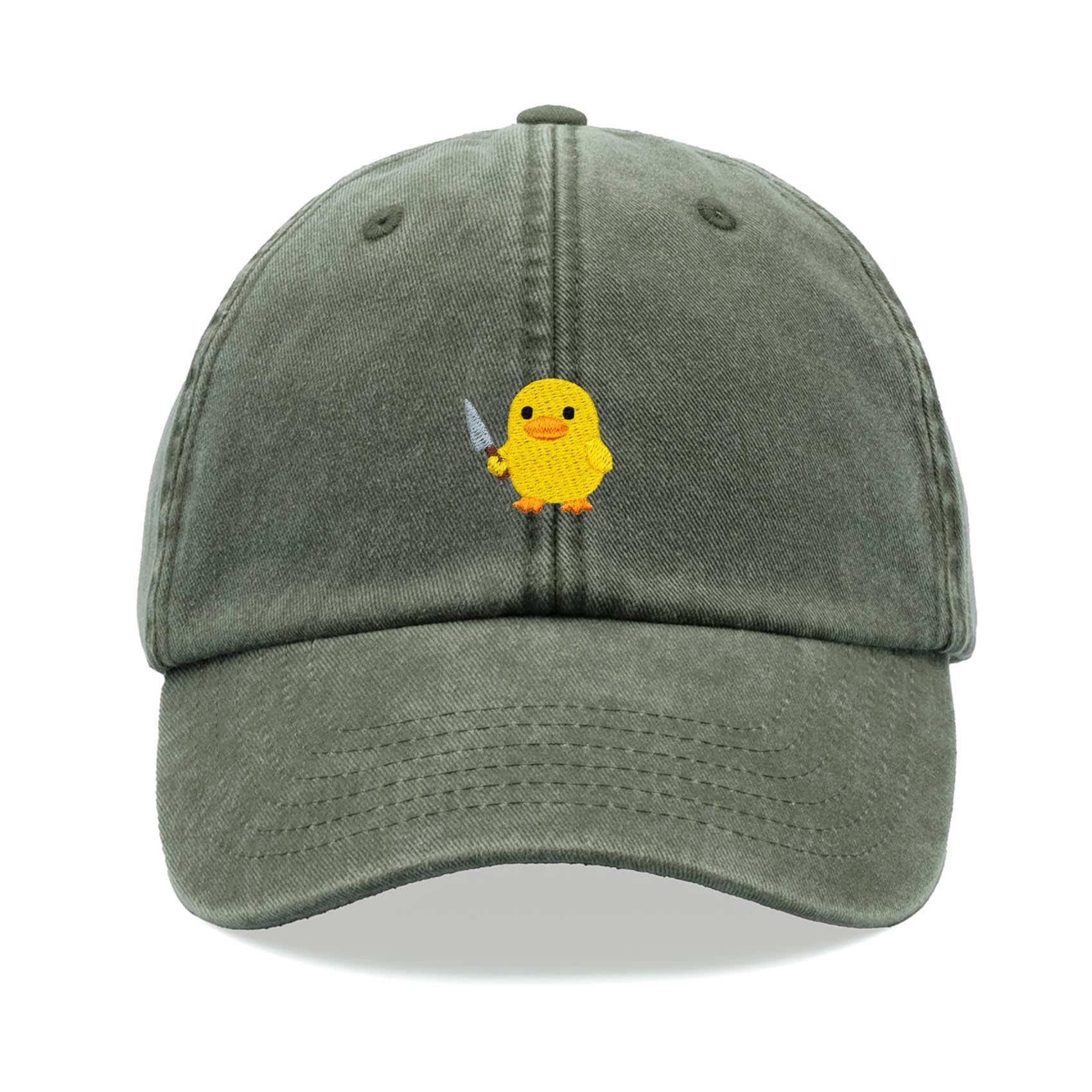 Cap Base Unisex Olive Duck With Knife Meme Baseball Cap Vintage Washed Dad Hat Adjustable