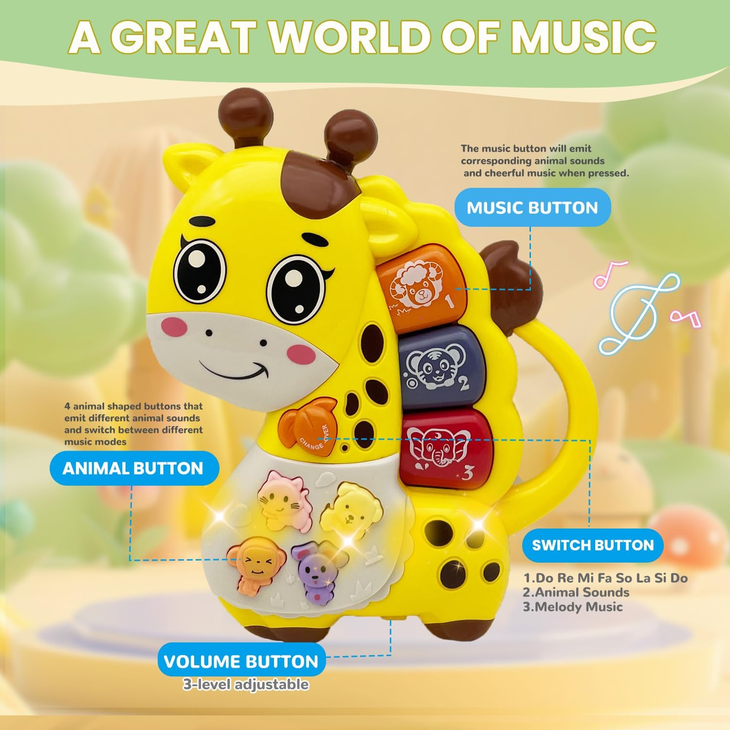 Baby Piano Keyboard Toys 12-18 Month Early Learning Light Up Music Toys Infant Gifts for 1 Year Old Boys Girls (Giraffe - A)