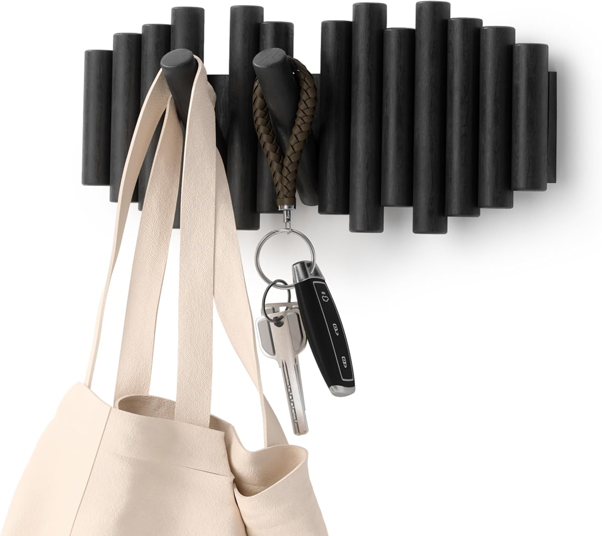 Perchero para piquetes, montaje en pared 5 ganchos abatibles para abrigos, negro
