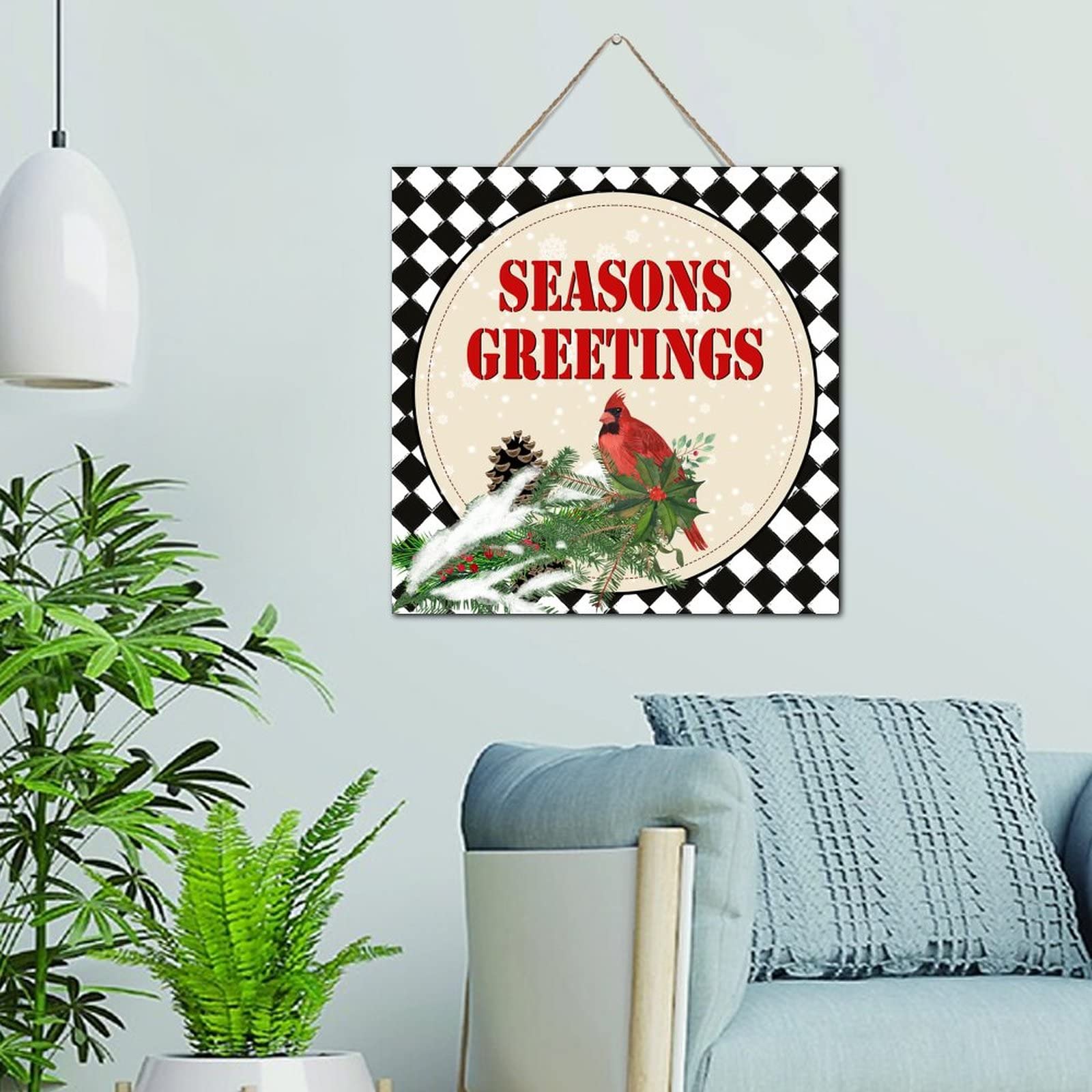Plaque murale Red Cardinal décorative en bois vieilli Seasons Greetings 30 cm