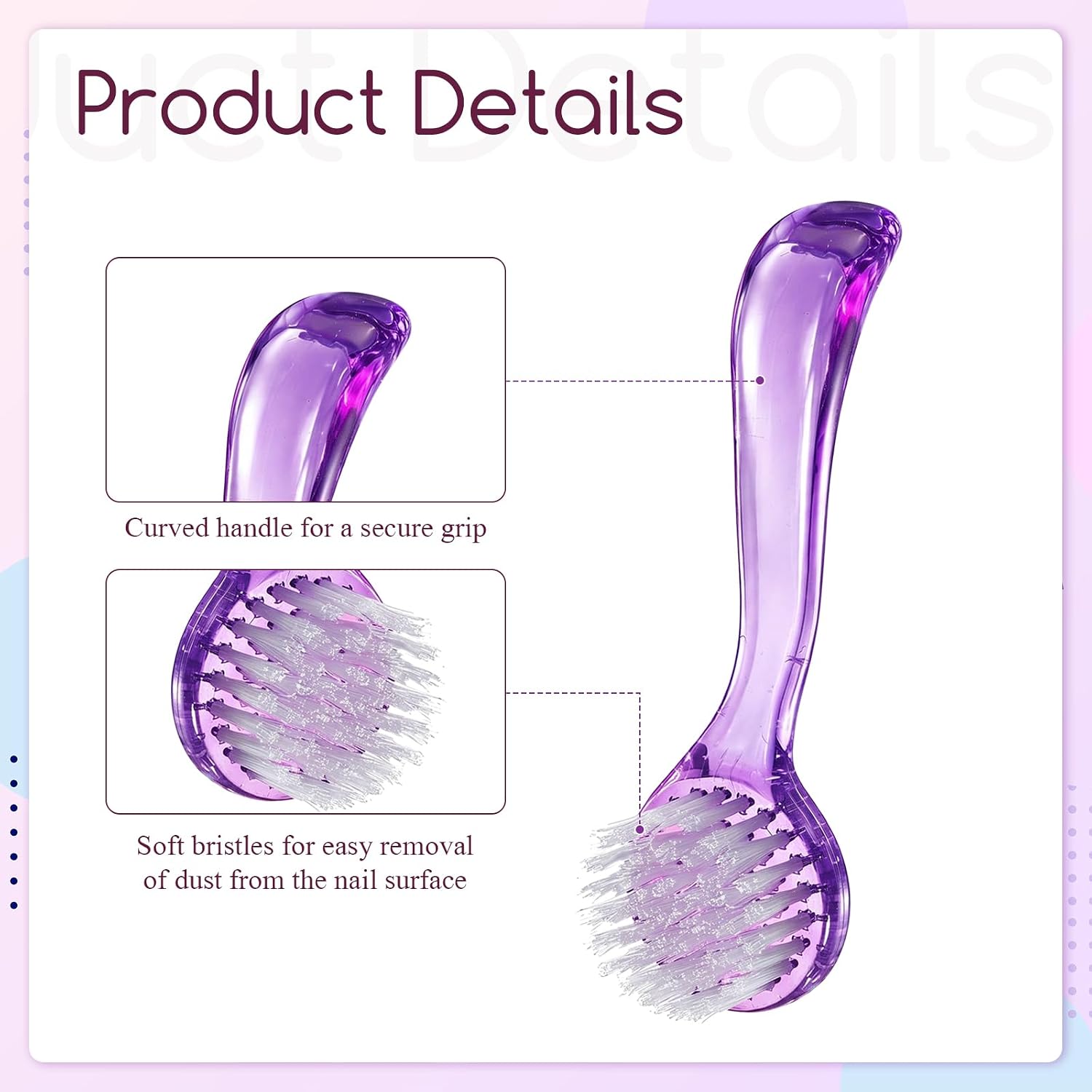 5 PCS Manicure Brush, Handle Grip Nail Brush, Soft Bristle Nail Cleaning Brushes for Women Fingernail Toenails Clean | Soft Nail Brush, Fingernail Brush with Handle, Nail Brush Cleaning for Women Manicure Toenail Cuticles Cleaning Brushes