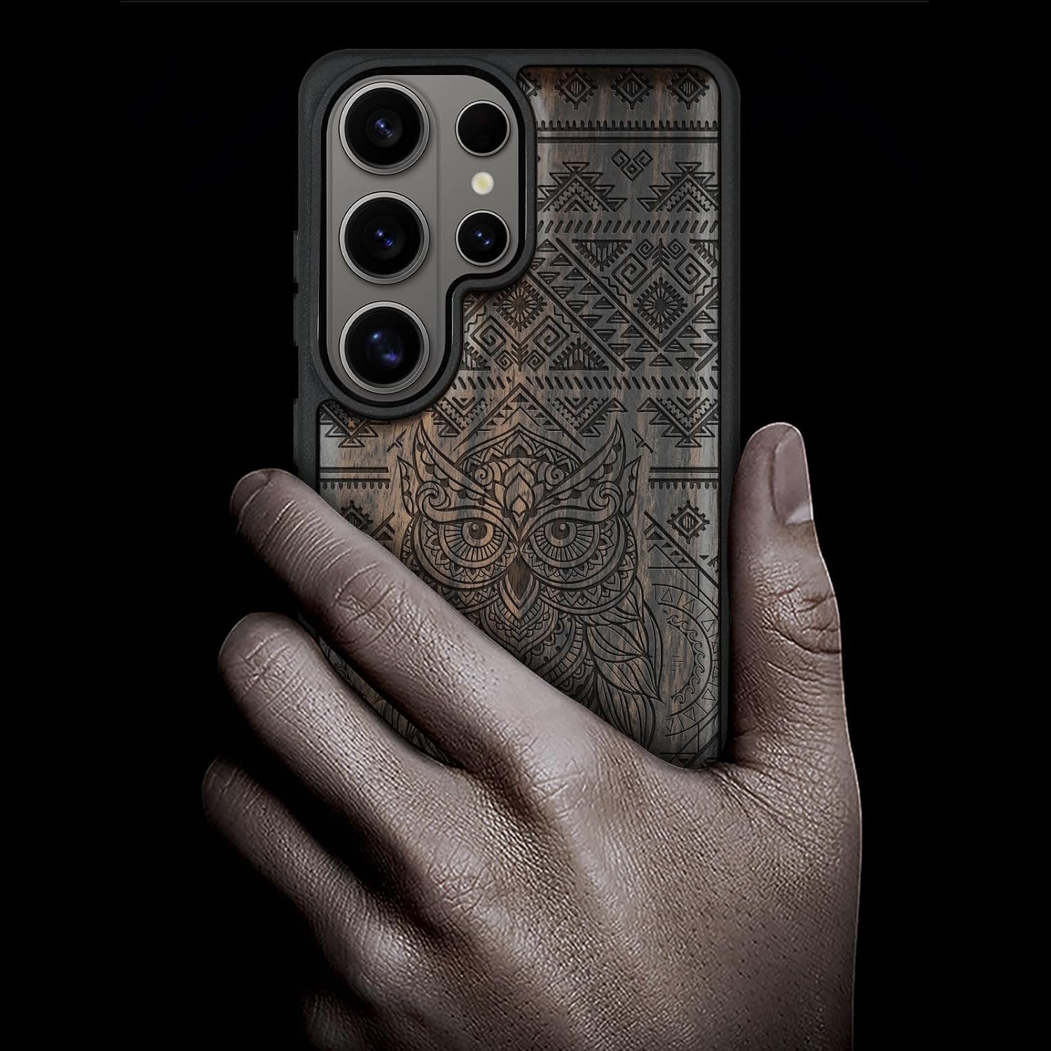 Carveit Magnetic Wooden Case for Samsung Galaxy S26 Ultra Case 2026, TPU Shockproof Cover & Wood Artisan Engraved, Compatible with MagSafe Wireless Chargers (Owl Mandala) Blackwood