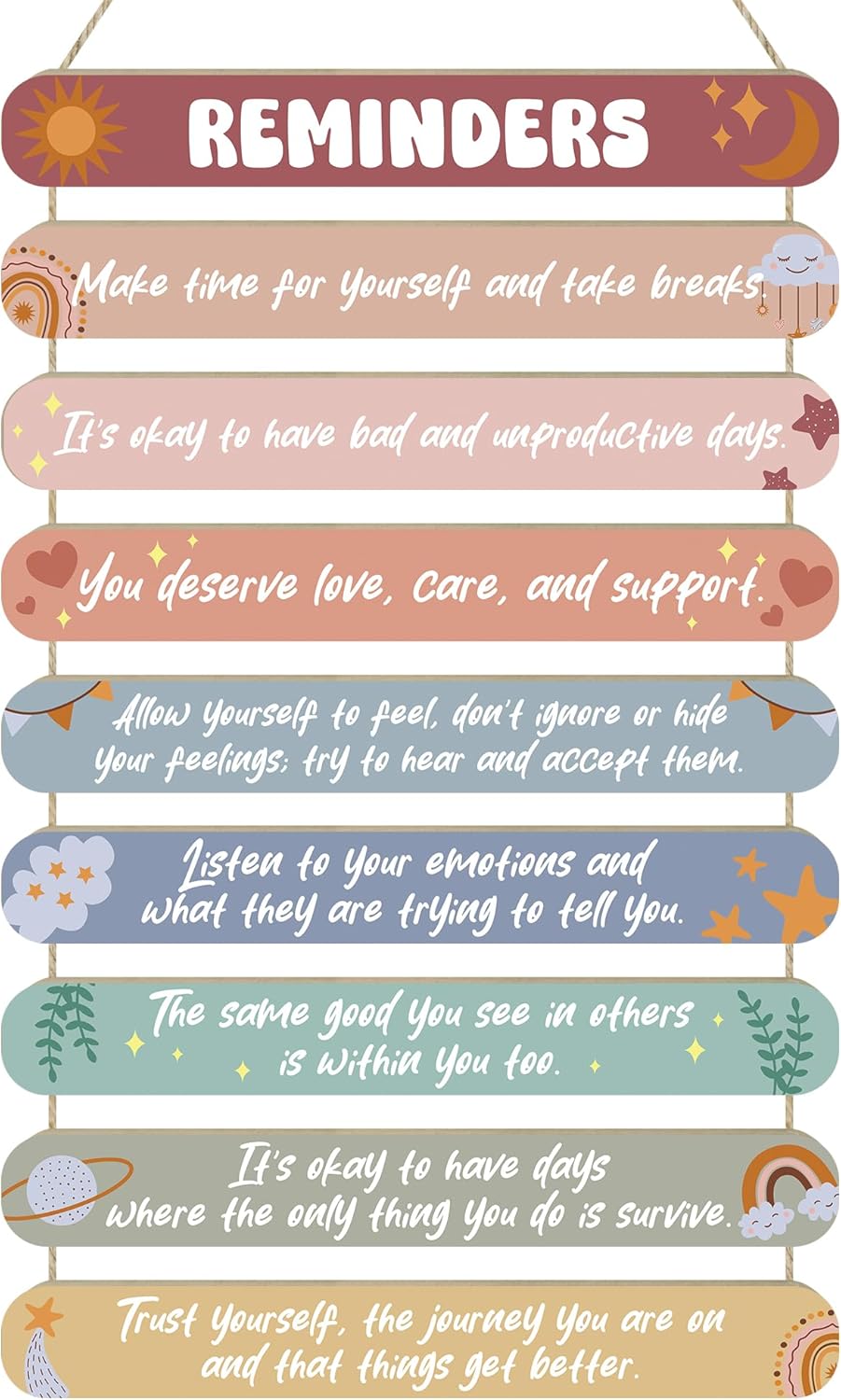 Boho Mental Health Wall Art Decor for Classroom Therapy Therapist Counseling Office Girls Bedroom, Inspirational Motivational Hanging Wood Signs Decorations, Positive Wooden Plaque, 12×19