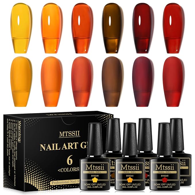 Set de esmaltes de gel translúcido 6 colores otoño miniatura 7