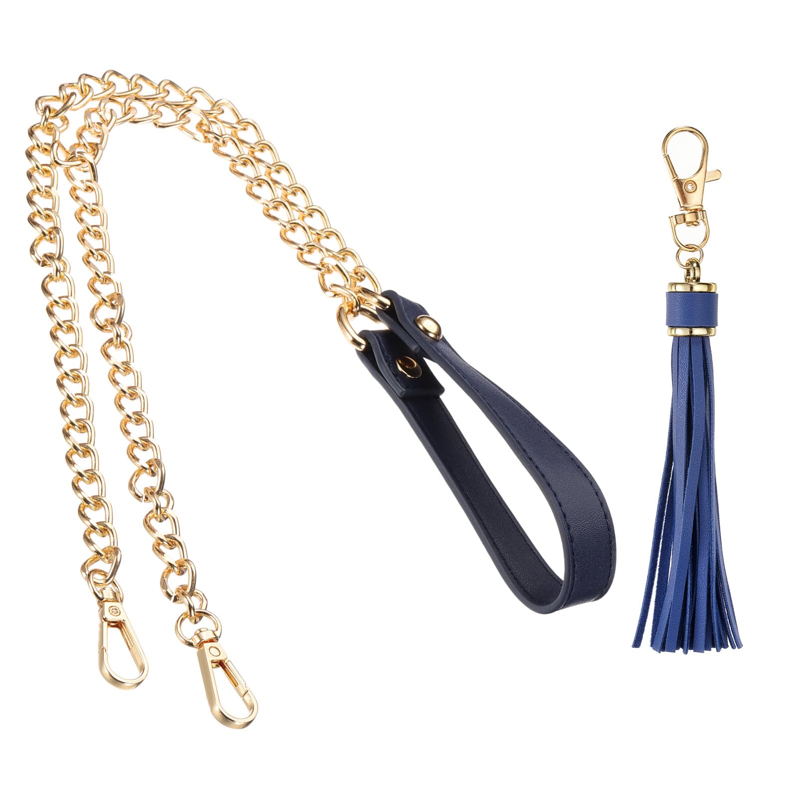 PATIKIL Purse Chain Strap, 39 Inch Leather Chain Straps Purse Strap Replacement Flat Chain Strap with Tassel for Crossbody Bag Handbag Woman, Blue/Gold