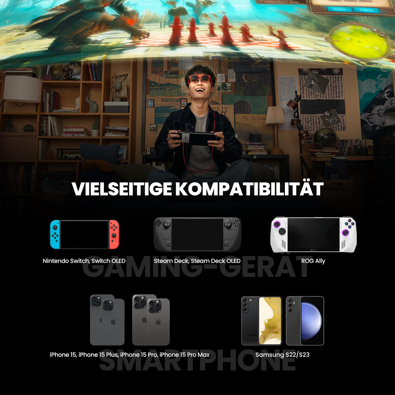 XREAL Hub Power und Play Adapter 45W Schnellladung für AR-Brille Steam Deck ROG Ally Switch iPhone 15 Android
