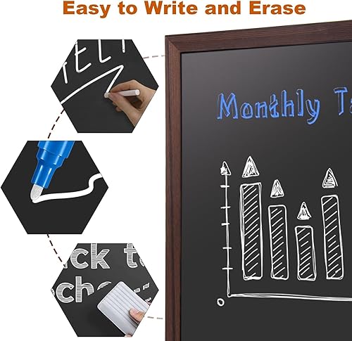 Vista 2 de Comix Pizarra Magnética, 18 x 24 Pulgadas Pizarra con Marco de Madera para Niños, Pizarra Colgante para Hogar Cocina Restaurante Menú