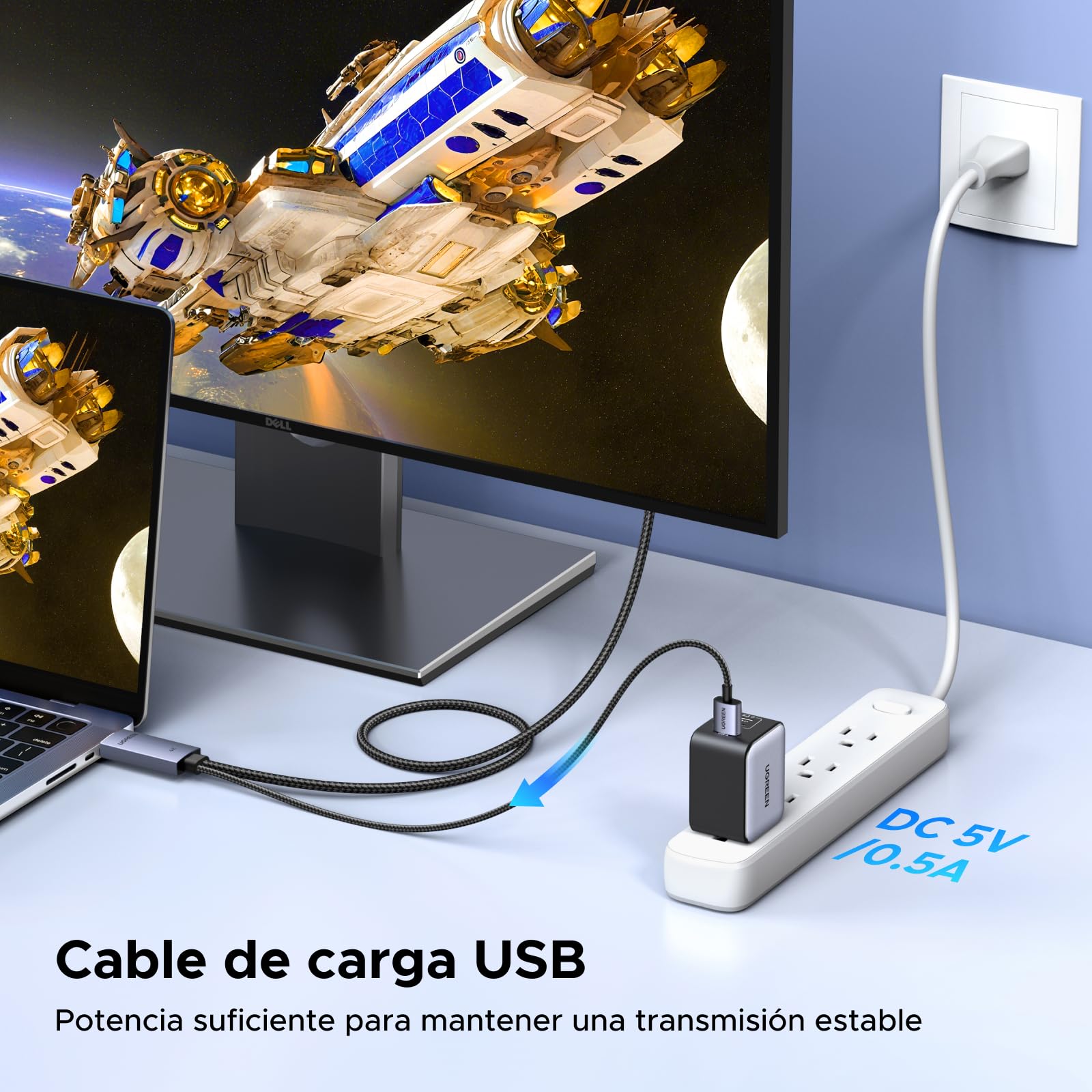 UGREEN 2M Cable HDMI a DisplayPort 4K 60Hz Transmisión Bidireccional Suporte HDR HDCP Adaptador DisplayPort a HDMI y Cable de Carga USB A Compatible con Switch 2 PS 5 4 Xbox PC TV Monitor
