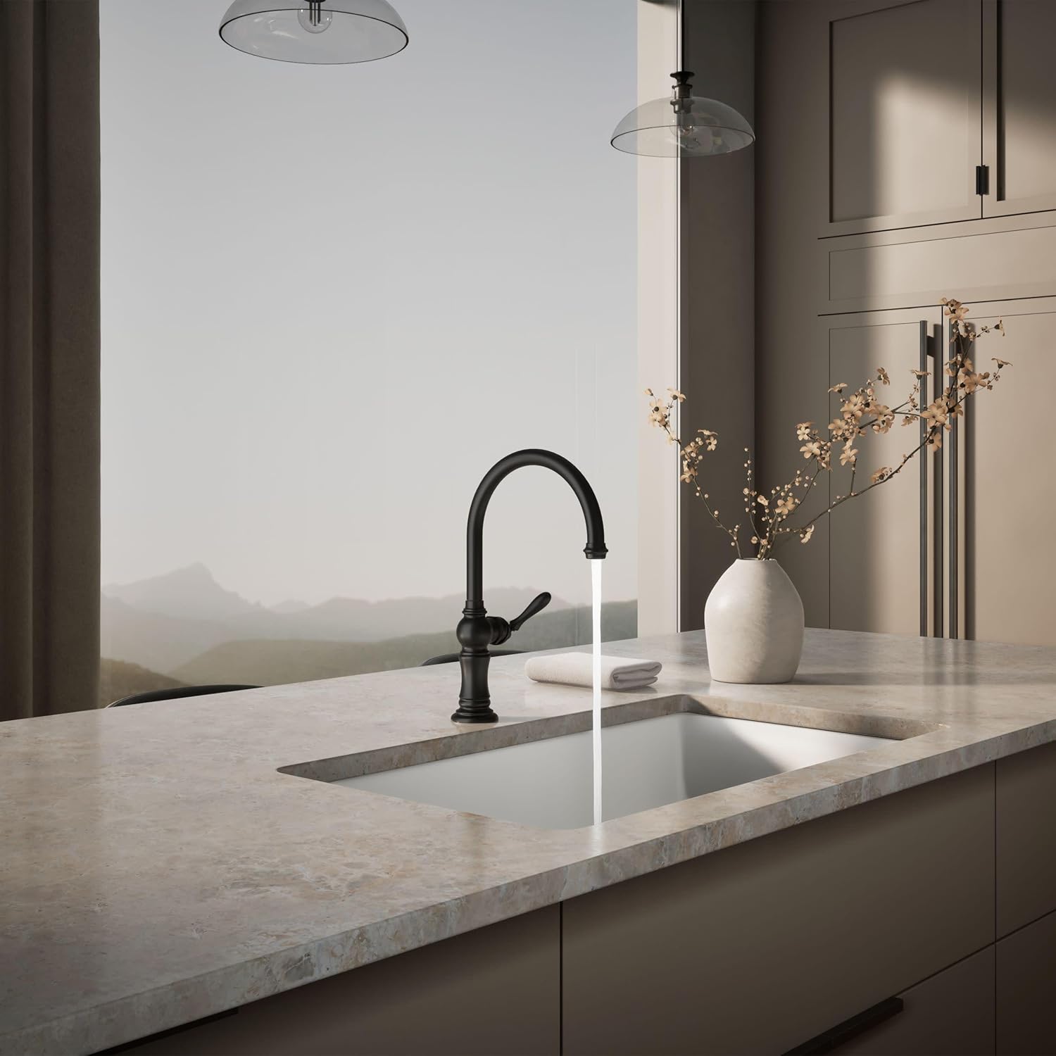 KOHLER 99263-BL Artifacts Single-Handle Kitchen Sink Faucet, 1.5 GPM, High-Arch Swing Spout, Temperature Memory, Matte Black