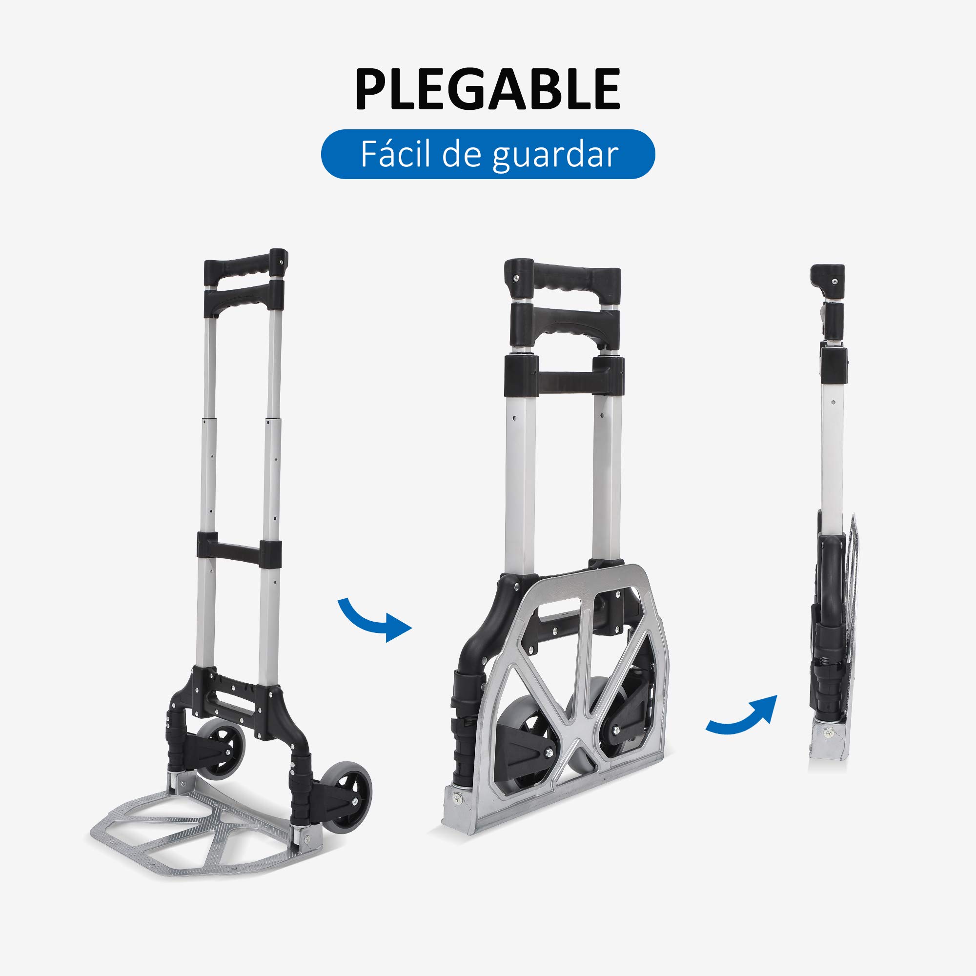 HOMCOM Carro Plataforma de Transporte Carretilla Plegable Carretilla de Mano hasta 70 kg