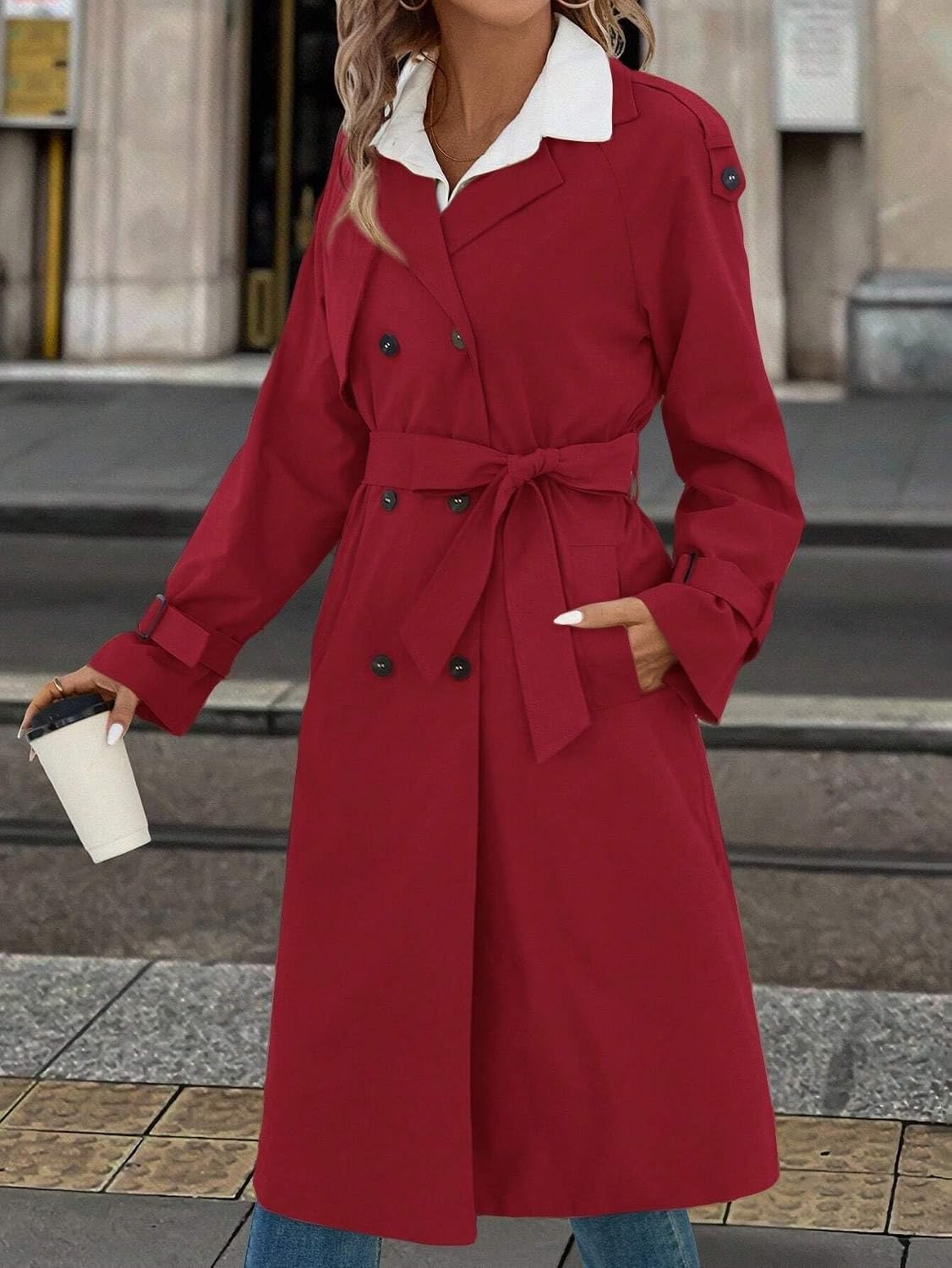 Raglan Sleeve Long Sleeve Fleece Lined Long Trench Coat Fall Winter Women's Fall Winter Lapel Fashion Trench Coat