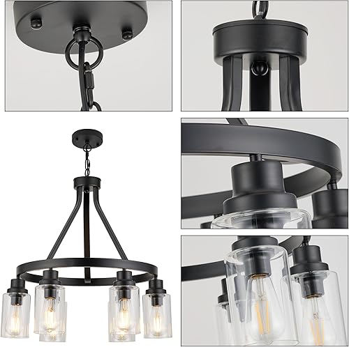 Miniatura 7 de Candelabros de 6 luces, color negro, lámpara colgante de granja para comedor