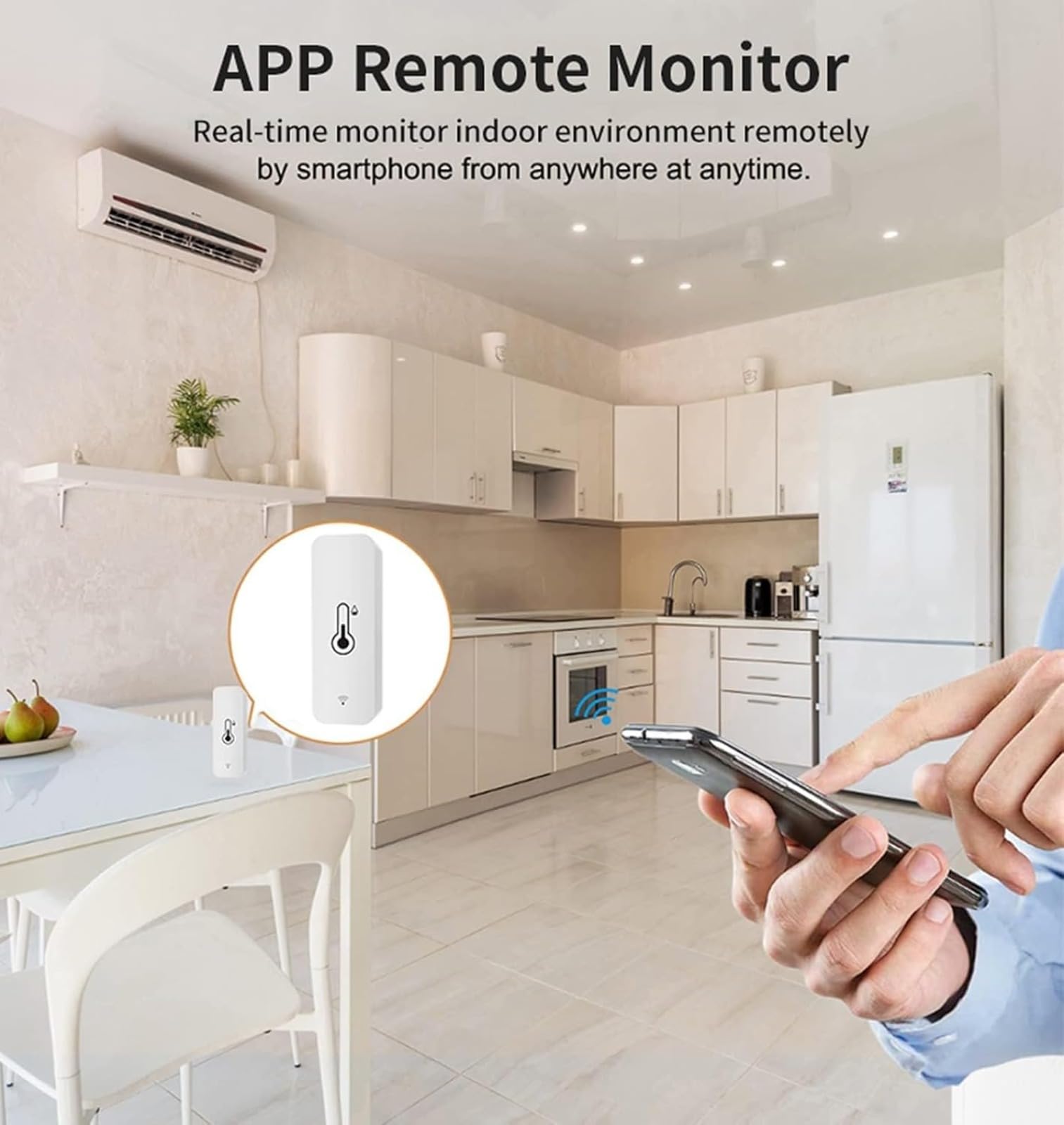 Czujnik temperatury i wilgotności WiFi: bezprzewodowy monitor temperatury i wilgotności z alertami aplikacji, bezpłatne przechowywanie danych eksportowych, kompatybilny z wieloma aplikacjami