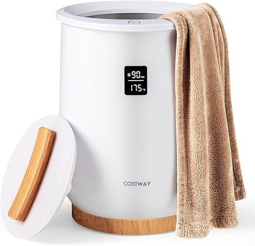 COSTWAY Calentador de toallas estilo cubo, con temporizador ajustable, soporte para disco de fragancia, apagado automático, pantalla LED, bloqueo de