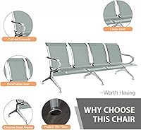 Vista 4 de Kinfant Sillas de sala de espera – Sillas de recepción de conexión de 4 asientos, sillas de sala de espera con brazos y marco de acero inoxidable