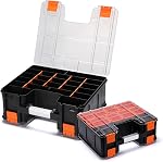 Double Side Tool Box, Multi-Function Storage Toolbox Organizer, 8 Movable Small Trays & Removable Dividers, Transparent Cover Plate, Toolbox For Hobby & Craft Use (15.16"L*12.8"W*6.3"H)