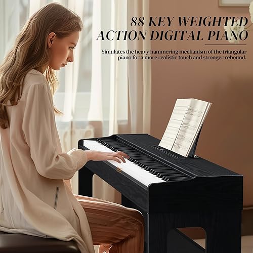 Miniatura 2 de Ktaxon Piano digital de acción ponderada de 88 teclas con unidad de 3 pedales, doble Bluetooth, funciones de control de divisióntáctiltransposición