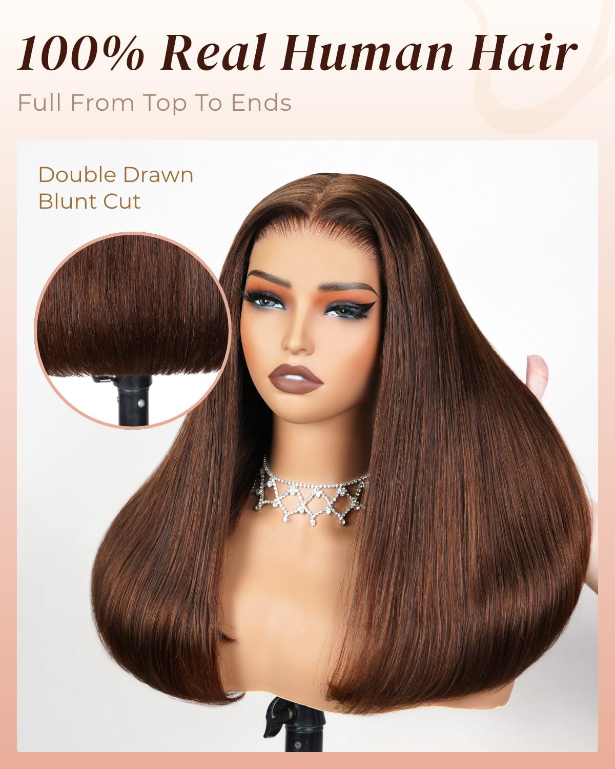 Arabella Glueless Wigs Human Hair 5x6 Chocolate Brown Wig 230% Density Pre Plucked Bleached Pre Cut Wig 12A Real Blunt Cut Drouble Drawn Wigs 16inch