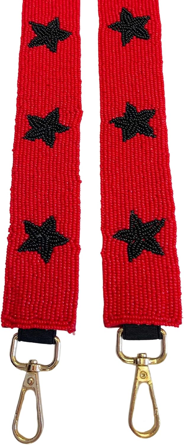 Lashicorn Red with Black Stars Beaded Purse Strap 49” Football Buck Eyes Gold Clasp Atlanta Cardinals Arkansas Razor Game Day Fans Clear Stadium Bag