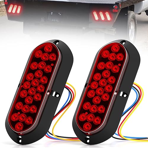 PSEQT Luces traseras LED rojas de 6 pulgadas para remolque, 24 LED, ovaladas, parada de freno, giro trasero, marcador de identificación, luces