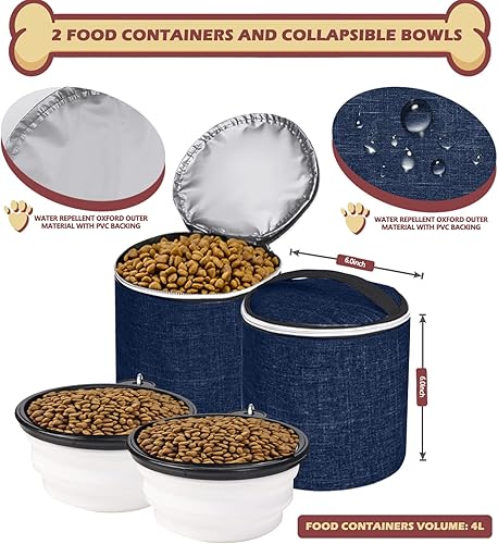 Miniatura 4 de BAGLHER Mochila de viaje para perros, mochila de suministros para mascotas aprobada por aerolíneas, mochila de viaje para perros con 2 cuencos