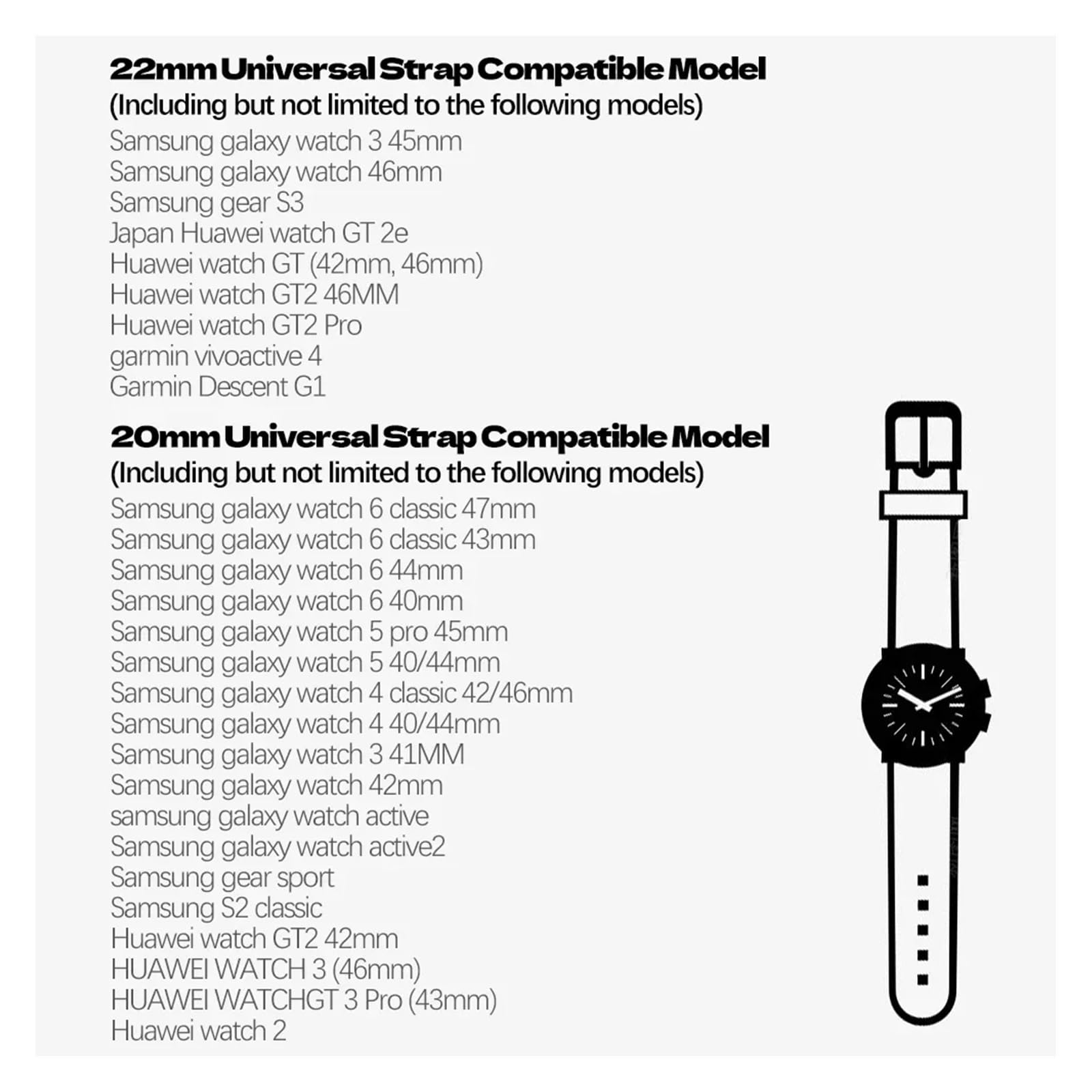 DASEB Bracelet de luxe en acier inoxydable pour Galaxy Watch 5 Pro (40/44 mm, 42/46 mm) et Huawei GT 2/3 Pro (20/22 mm)