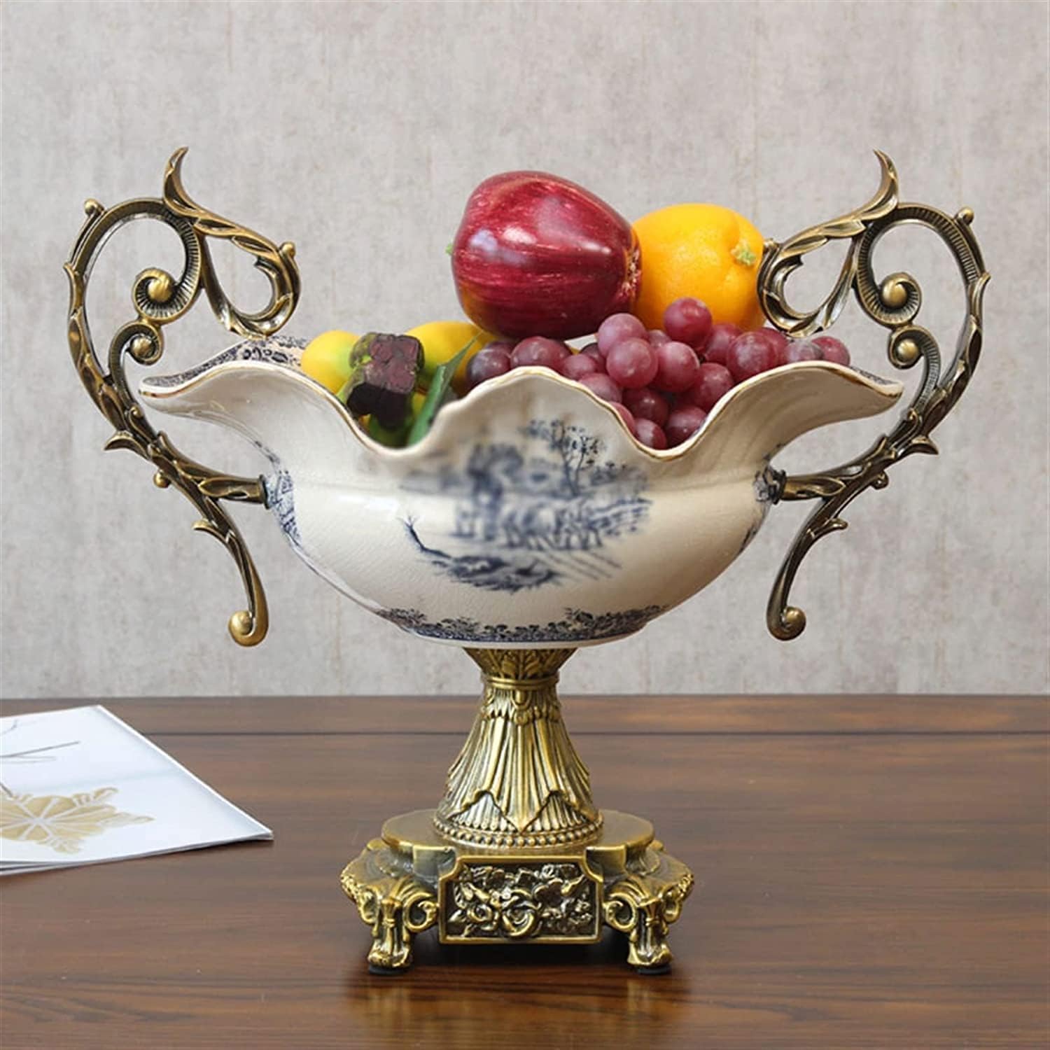 Nouveau Bol à Fruits Pieds Hauts Double Oreilles poignée Panier à Fruits Support à Fruits Assiette à Fruits de Style Chinois Assiette à Bonbons en céramique Plateau de Fruits