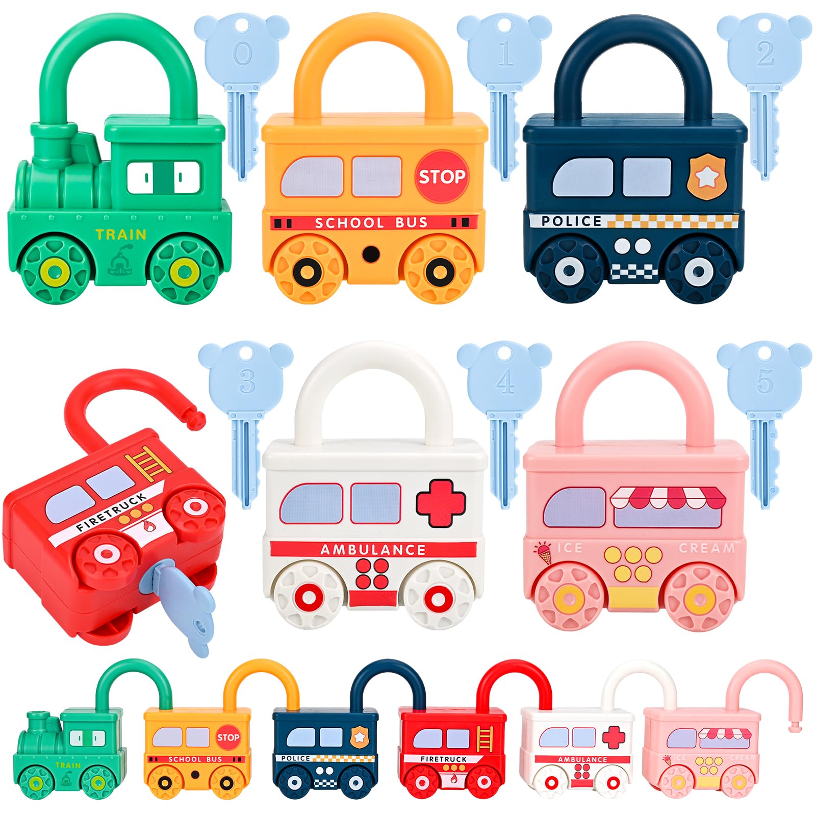 Tuaeccki Lock and Key Toy Montessori Toys for Toddlers Educational Learning Toy Cars for Baby Fine Motor Skills Toys for 1 2 3 4 5 Years Old Toddler Activities Matching Counting Game