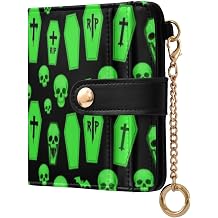 Small Bifold Wallet RFID Blocking | PU Leather for Girls Halloween Coffin Lime Green Horror Gothic Goth Slime Green