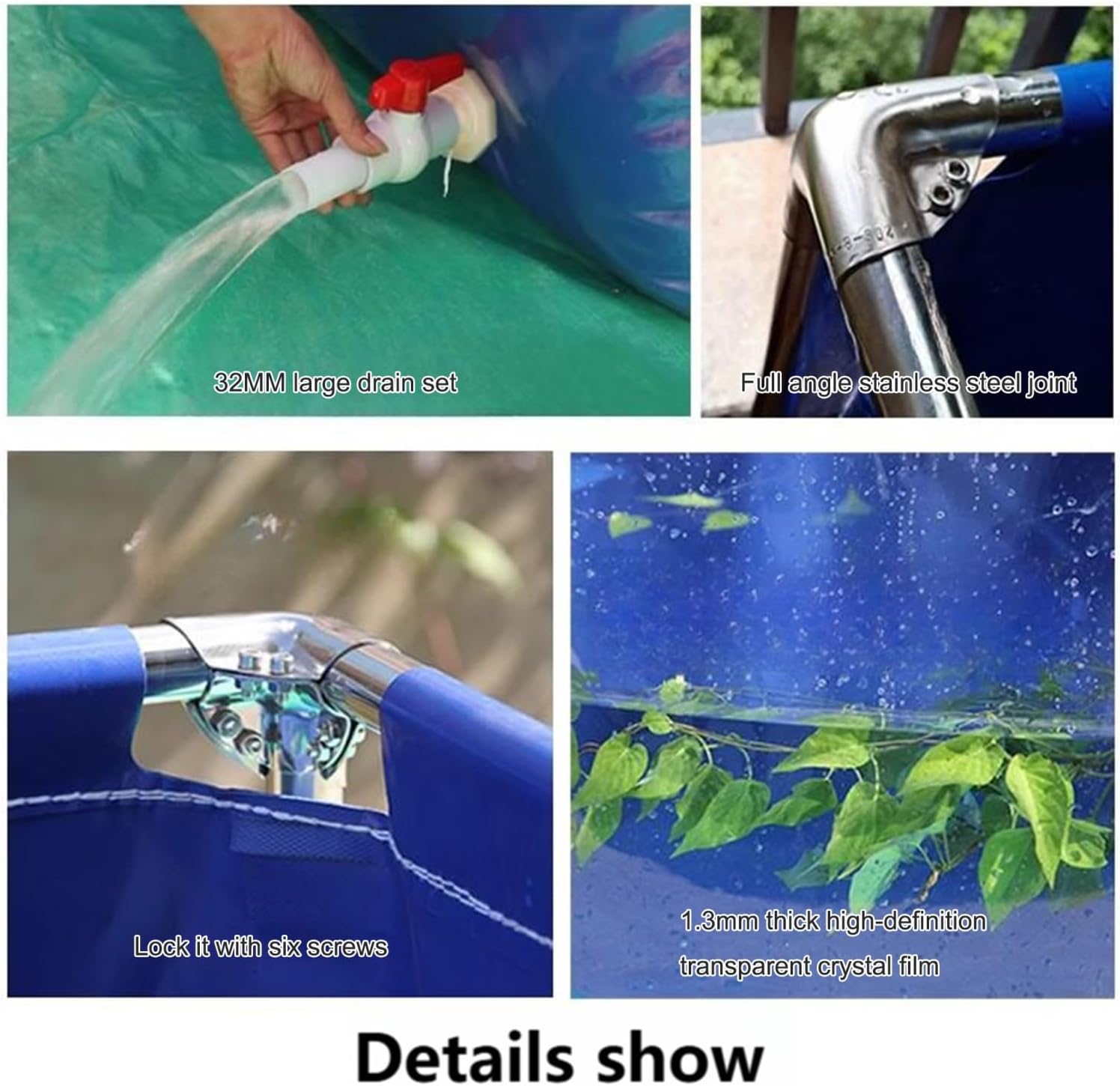 Durable Portable Above Ground Pond with Viewing Panel - Easy Setup PVC Water Tank for Aquariums & Breeding - Free-Standing Design for Outdoor Use