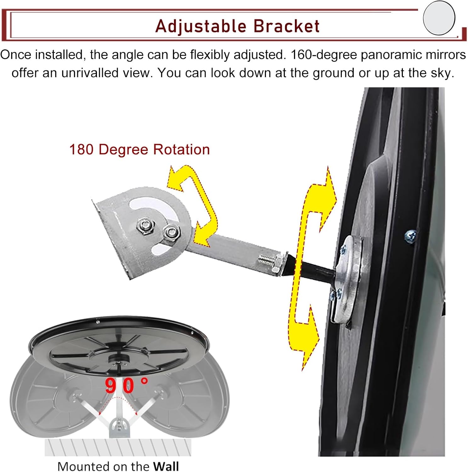 Blind Spot Driveway Mirror with Stand, 12 18 24 32 in Rotatable and Adjustable Wide Angle Rear View, Corner Convex Mirror for Garage Blind Spot, Store Safety (80cm/31.5in)