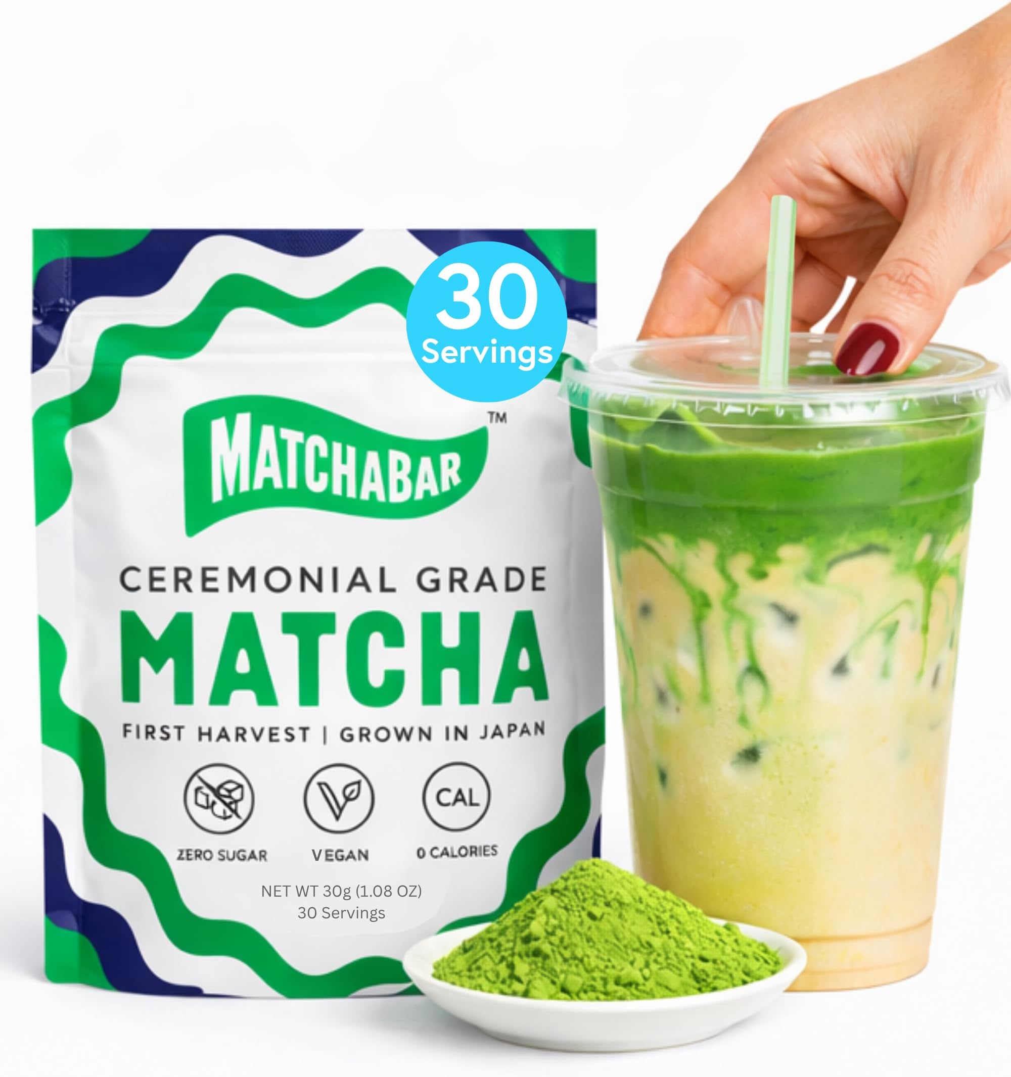 Matcha Powder (30g) - Ceremonial Grade Authentic Japanese Matcha Green Tea - Matcha Green Tea Harvested in Japan - Matcha Tea Powder Latte - Zero Sugar, Vegan & 0 Calories