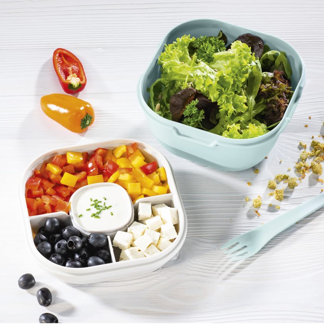 Saladier à Emporter – Boîte Repas Compartiment Vinaigrette, 700 Ml, Avec Fourchette