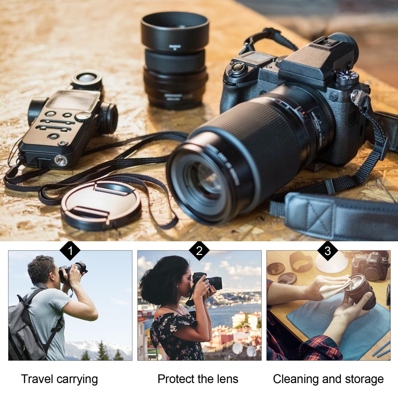 Gadpiparty Torba na obiektyw aparatu Wish Lens Pouch etui na obiektyw aparatu fotograficznego Wide Machine obiektyw aparatu torba do przechowywania obiektywu aparatu akcesoria czarna, czarny