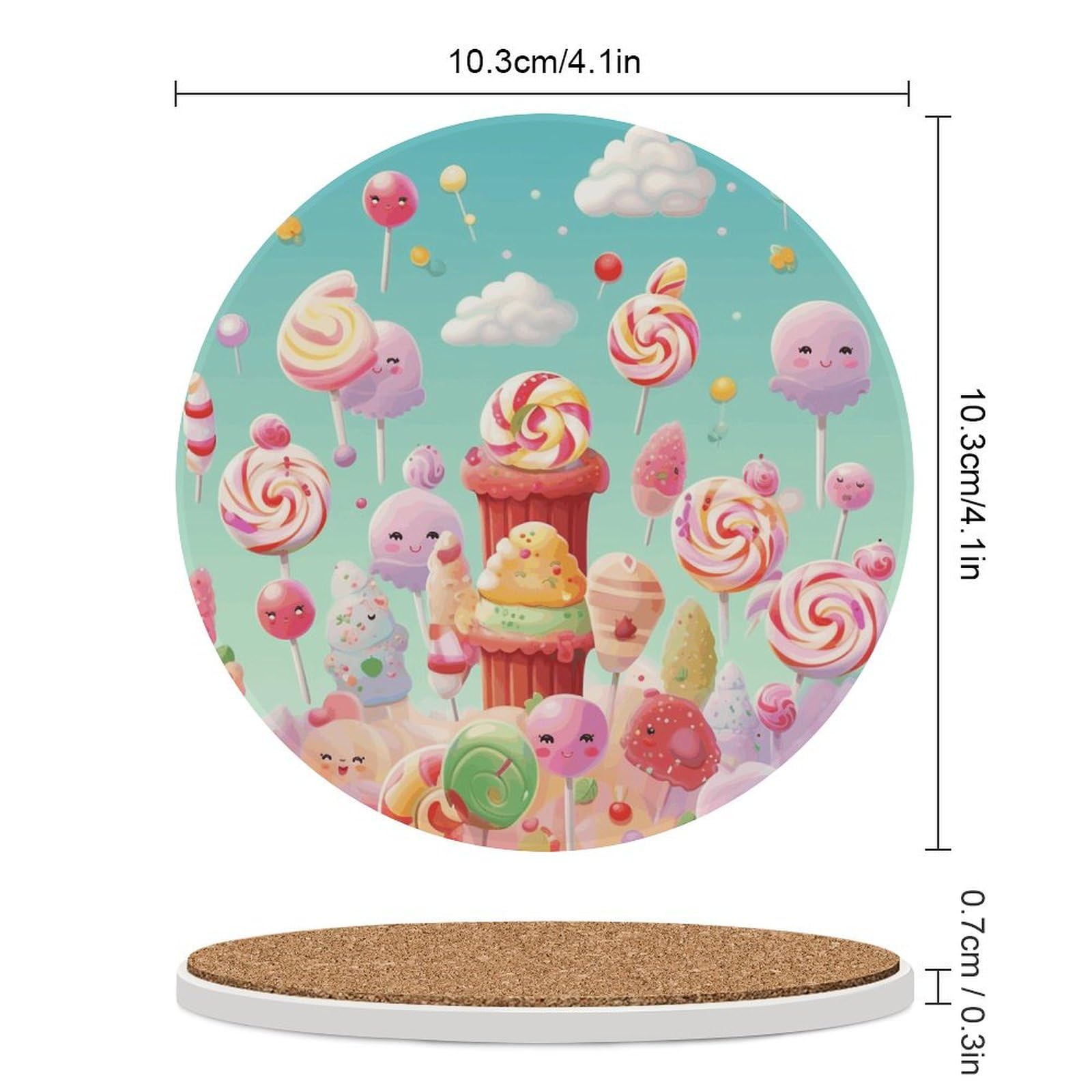Lot de 6 dessous de verre en céramique avec dos en liège - Dessous de verre en forme de bonbon pour boissons - Dessous de verre rond absorbant en pierre pour types de tasses, table basse