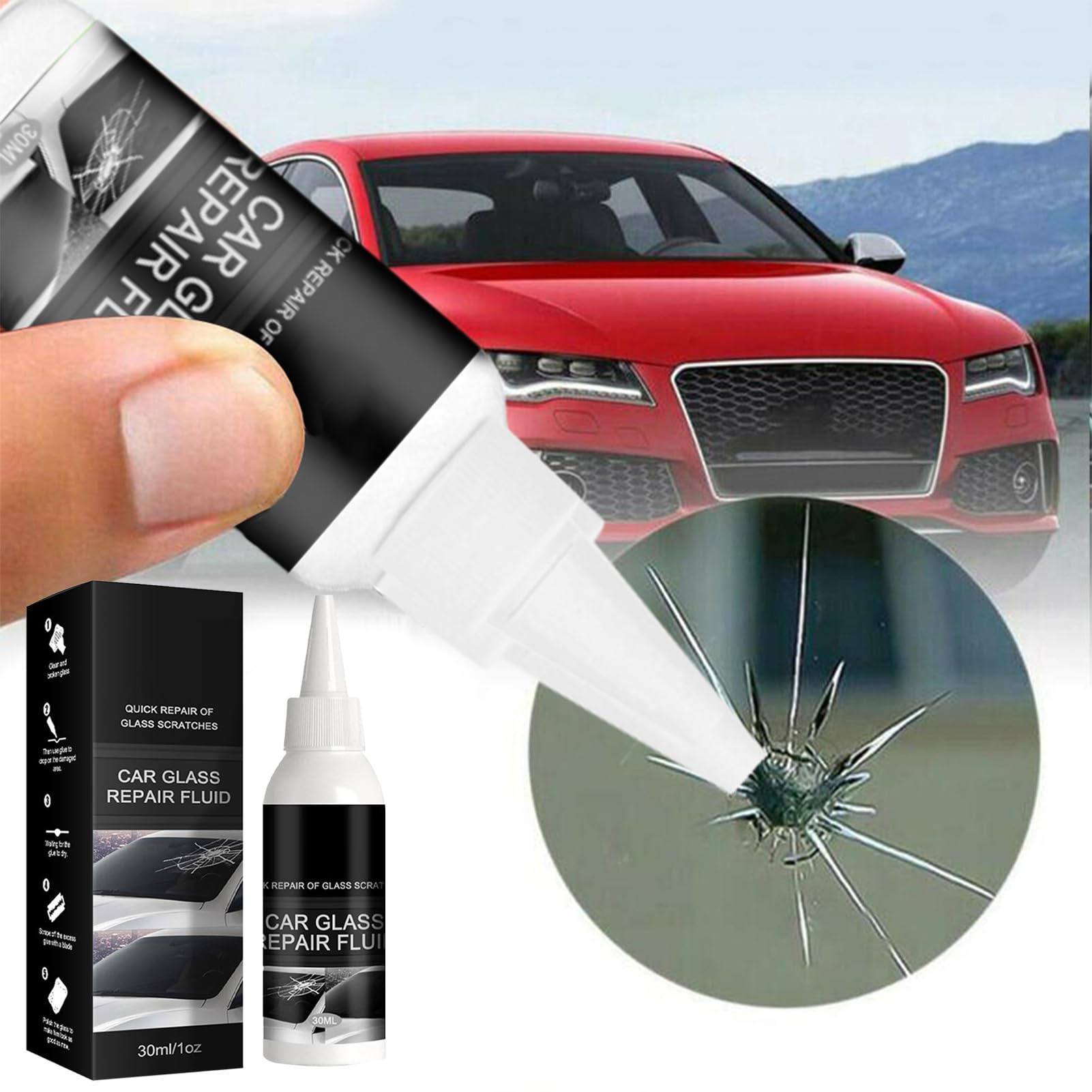Kit Réparation Fissure Pare-brise Voiture Bavokon - Résine 30 Ml, Répare éclats Et Rayures Jusqu'à 30 Cm - Facile à Utiliser