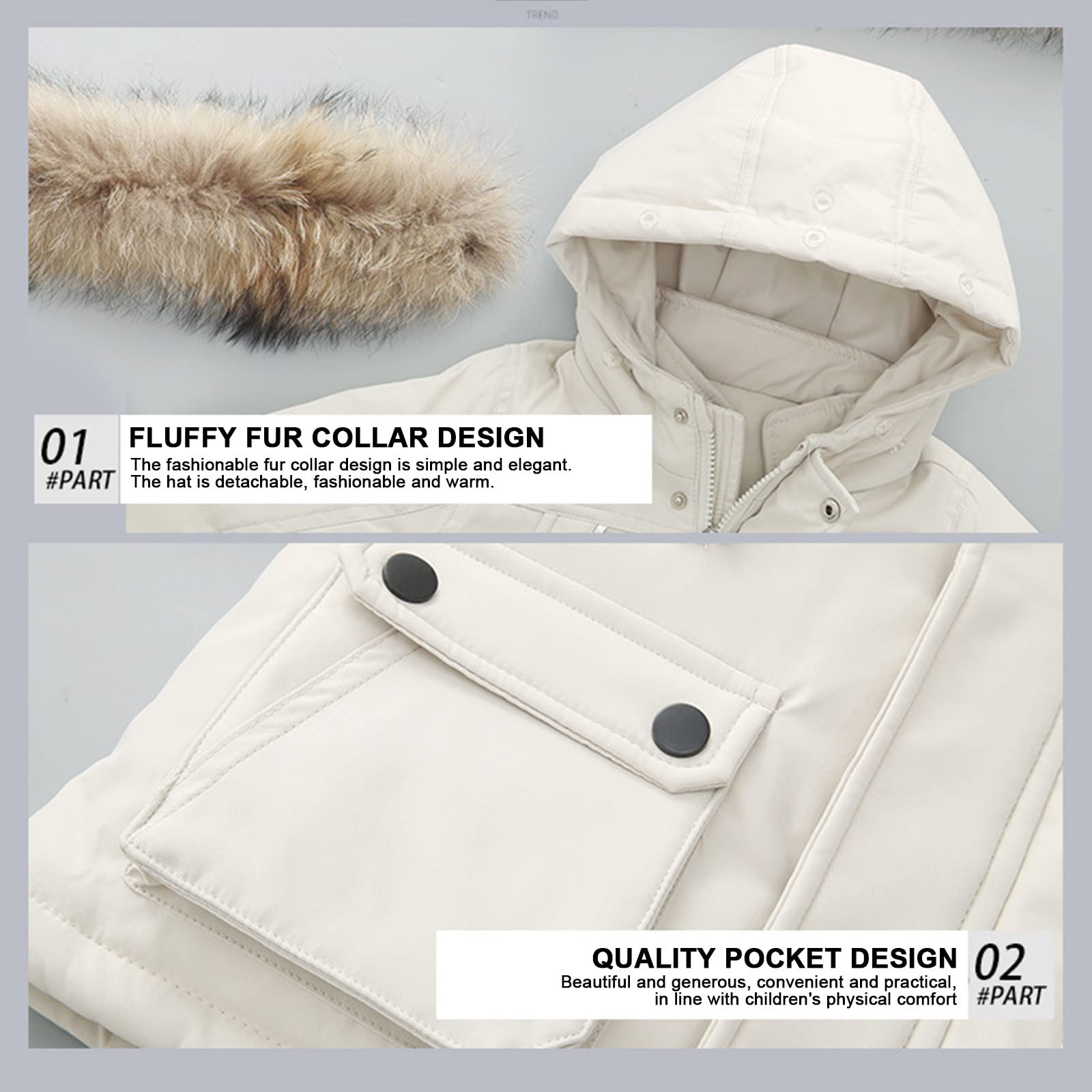 Enfant Combinaison de Ski avec Veste de Duvet, Pantalons de Ski et Doudoune à Capuche pour Enfants 2 Pièces Bébé Fille Garçon Veste Blouson Manches Longues Hiver Ensemble de Ski 1-5 Ans