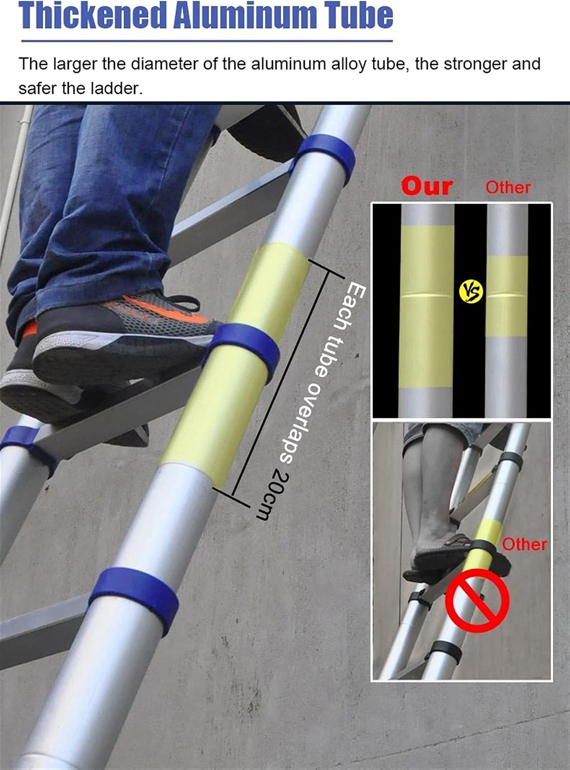 Multi-Purpose Extension Ladders, 8m/7m/6m/5m/4m Extra Tall Extension Ladders with Stabilizer Bars and Hooks, for Aluminum Extension Ladders