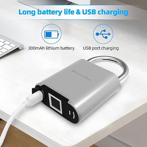 Miniatura 7 de Candado de huellas dactilares, candado biométrico, candado inteligente con llave de emergencia, bloqueo de casillero impermeable para gimnasio,