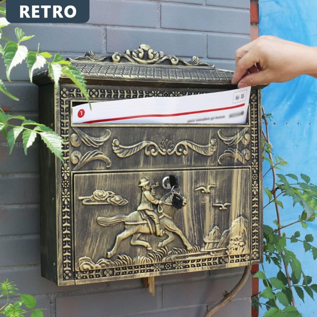 Exquisite Mailbox Wall Mount Mailbox with Lock and Key Locking Mailboxes Classic Vintage Post Box Outdoor Home Drop Box Safer