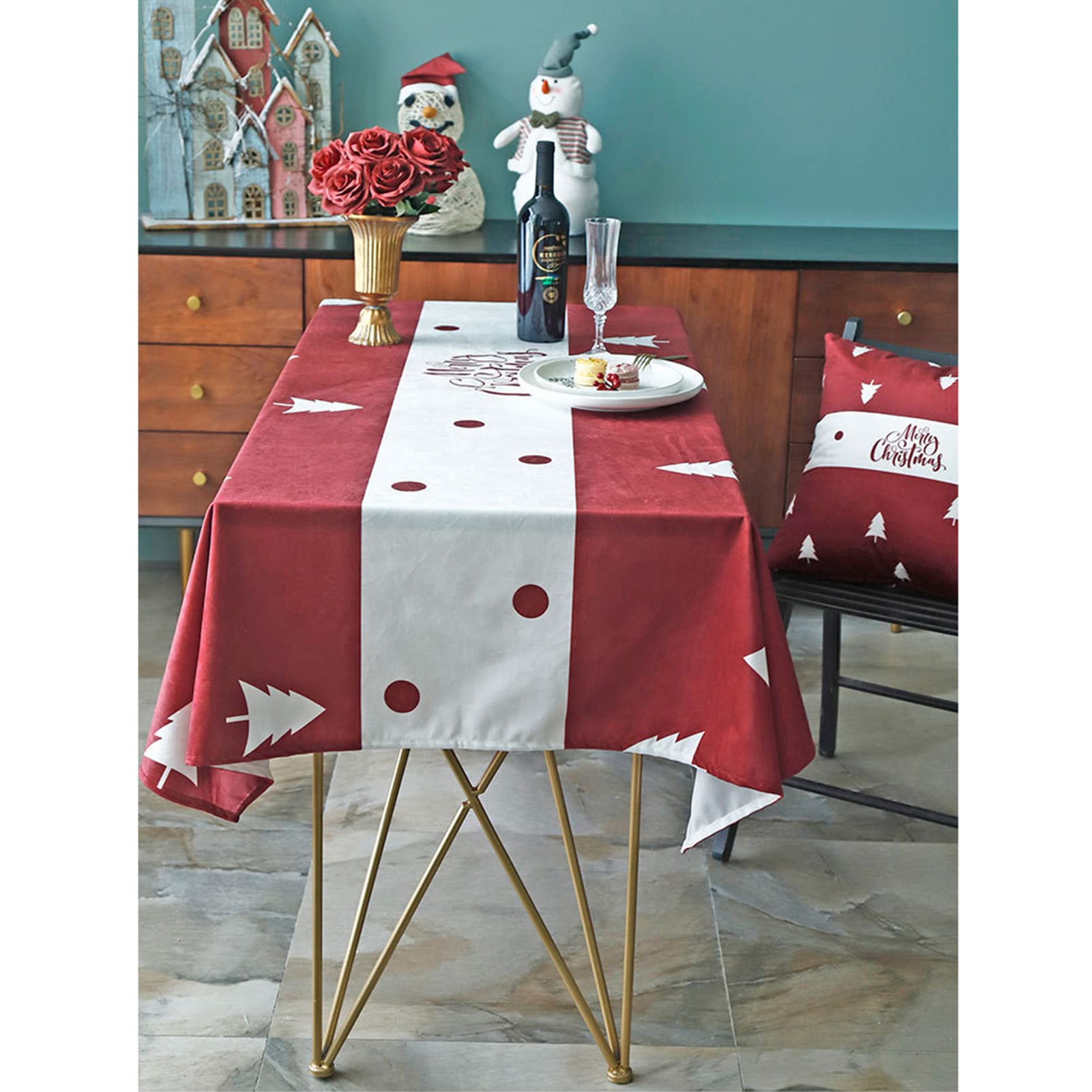 Copritavolo con Poliestere, Tovaglia di Natale Antimacchia Rettangolare Lavabile Resistente per Cucina Festa Decorazione (Foresta Rossa,100 x 160cm)