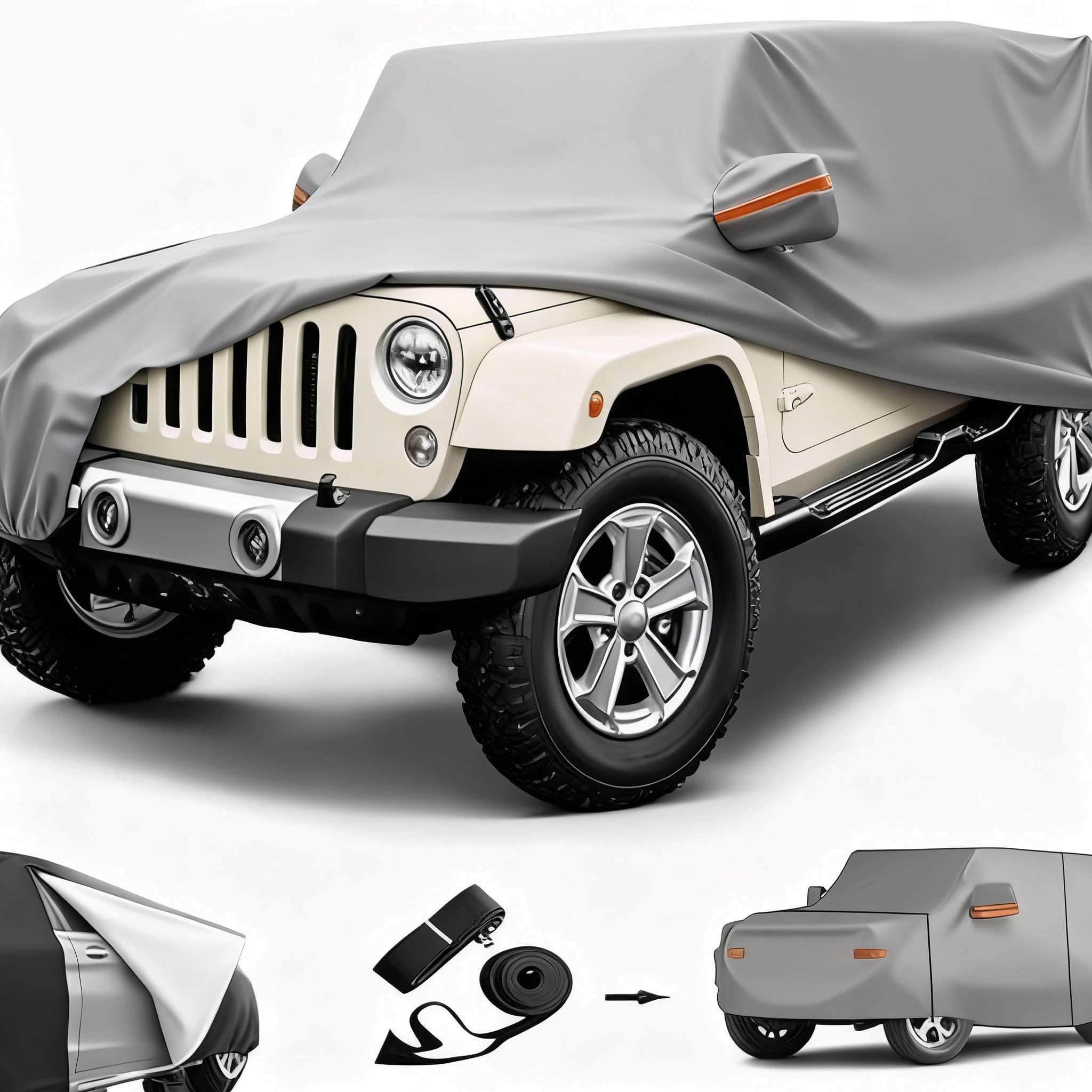 Big Ant Lona de protección para Jeep Wrangler CJ/YJ/TJ/JK 4 puertas, impermeable, resistente a los rayos UV, con correas resistentes al viento y tiras reflectantes (negro