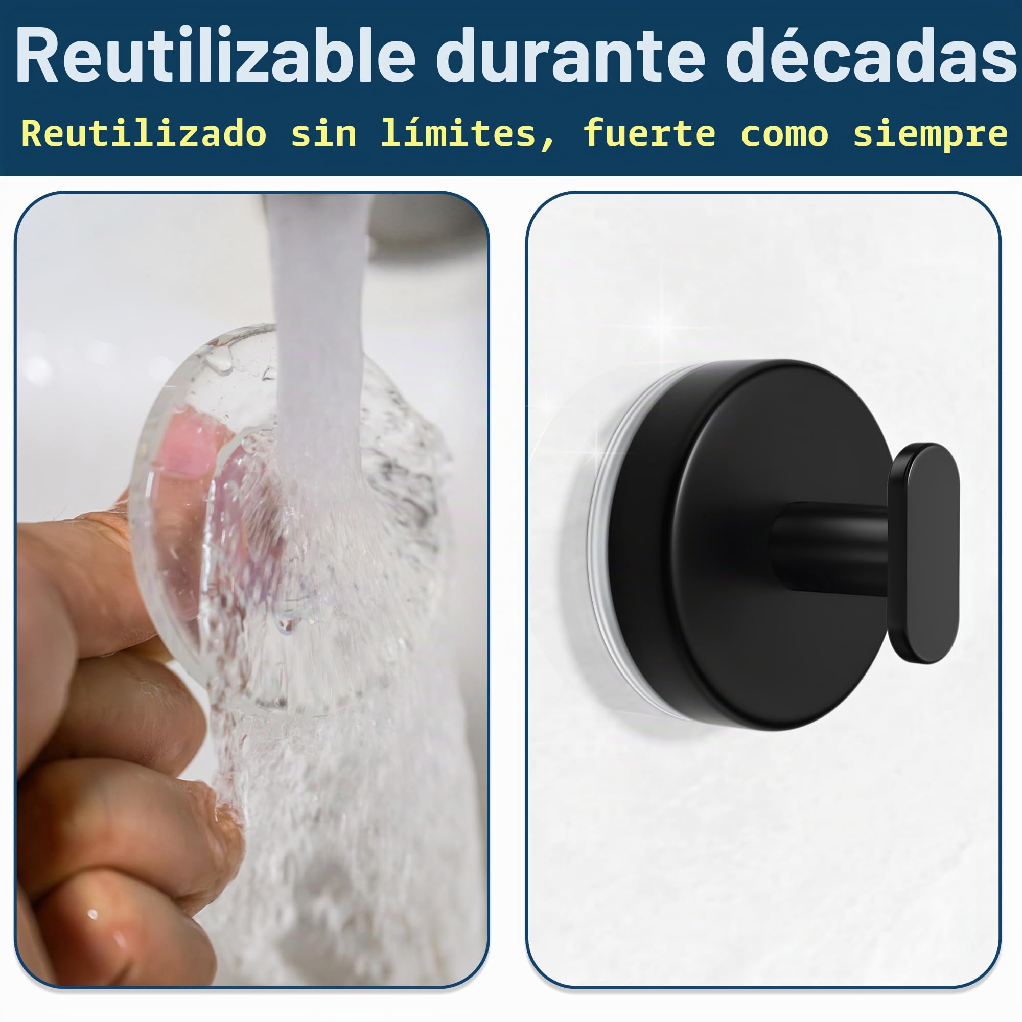 pickpiff Ganchos de ventosa ducha: Colgador extra fuerte de 6,8 kg para baño, cocina, puerta, espejo, azulejos, vidrio – Para toallas, esponjas, abrigos, batas –,negro mate, paquete de 4
