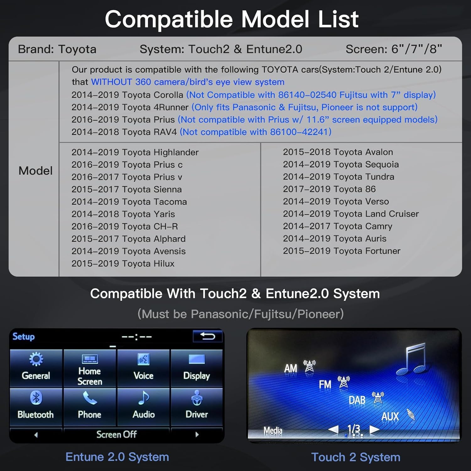 CARabc Wireless Carplay Android Auto Adapter for Toyota with Entune2.0 2014-2019, Fits for Tundra/Highlander/RAV4/Tacoma/Camry/Corolla/Avalon/Prius/CH-R/Sienna