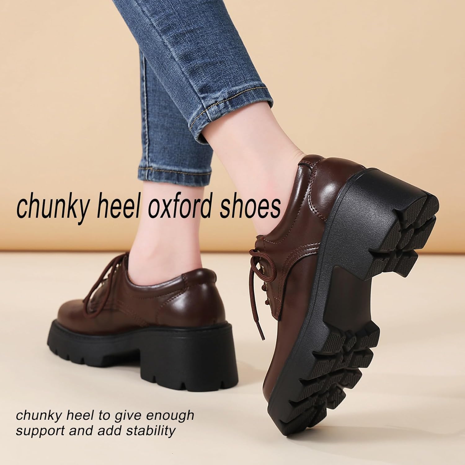 Platform Oxford Shoes for Women Women's Oxfords Lace-Up Chunky Heels Womens Platform Shoes Business Casual Comfortable Dressy Office Work Ladies Womens Shoes - Image 4
