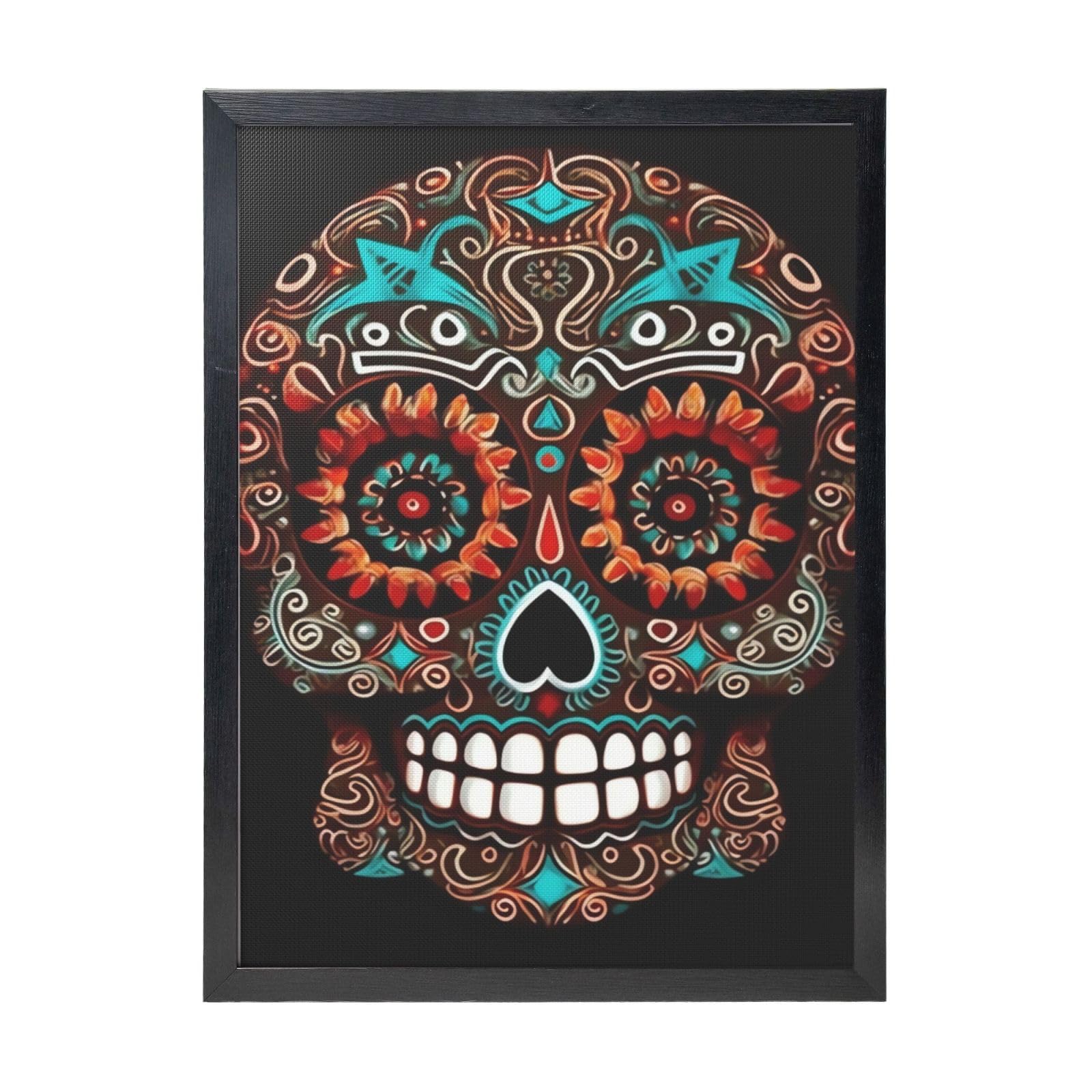 Framed Wall Art - Decorative Canvas Painting Sugar Skulls Day of the Dead Pictures Poster Aesthetic Modern Prints Artwork for Bedroom Office Wall Decor Ready To Hang 12x16 in