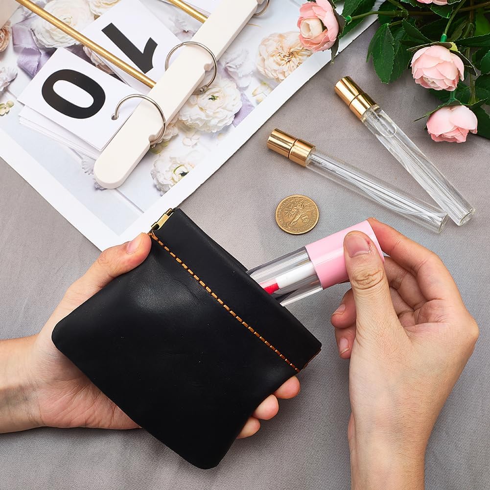 4.72 x 4.02 Inch Genuine Leather Squeeze Coin Purse Pouch Crazy Horse Leather Small Makeup Bag for Purse Snap Closure Organizer Pouch Mini Self-Closing Lipstick Pouchic for Women Men(Black) image 3